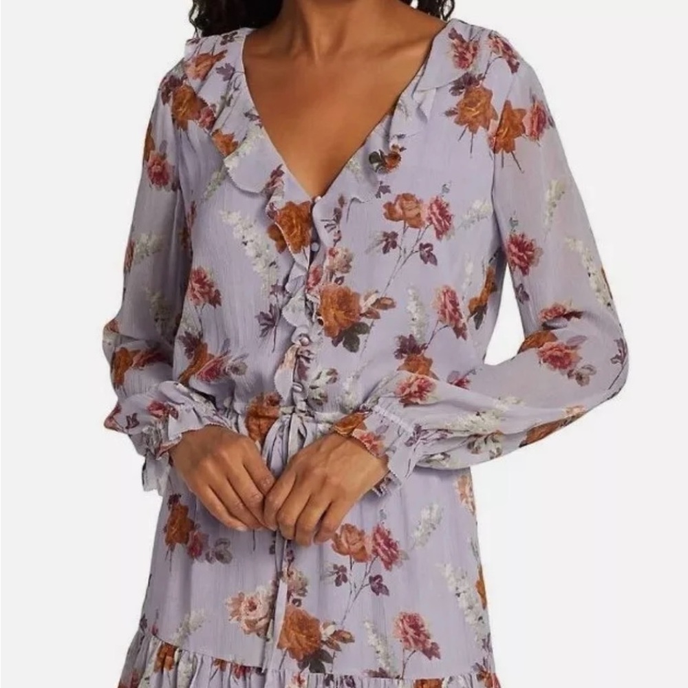 Paige lilac ruffle tie front desk silk size small 153